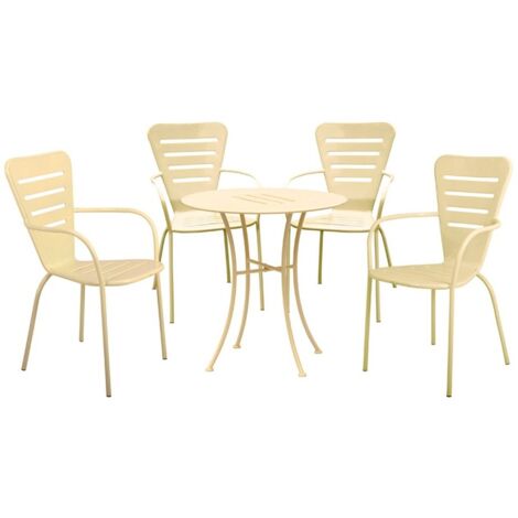 Garden Friend Salotto Ginevra in acciaio tavolo 70x71h cm e 4 sedie color crema