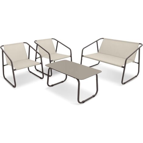 Garden Friend SALOTTO NIZZA (Tisch, Sofa, 2 Sessel) aus braunem Stahl und beigem Textilene