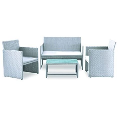 Garden Friend Salotto Valencia (2 poltrone 1 divano 1 tavolo) rivestimento in polyrattan bianco con cuscini grigi