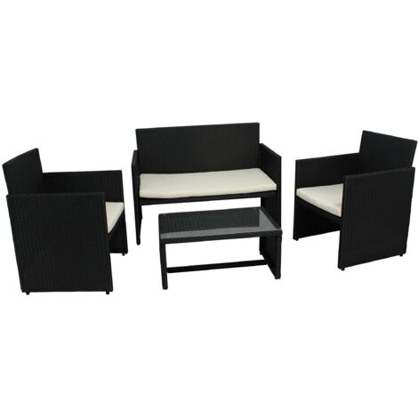 Garden Friend Salotto Valencia (2 poltrone 1 divano 1 tavolo) rivestimento in polyrattan nero con cuscini bianchi