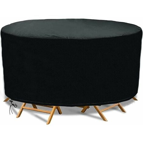 HOOPZI Garden Furniture Cover Waterproof Heavy Duty Updated 210D Oxford Fabric 180x90cm Round Table Covers Patio Table Cover Waterproof Anti-UV Rattan Furniture Covers for Furniture Sets Black