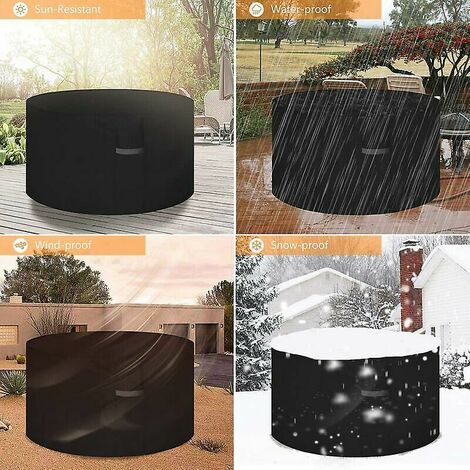 Garden Furniture Cover with Air Vents, Waterproof, Windproof, Anti-UV, Tear Resistant, Heavy Duty 600D Oxford Fabric Table Cover, Round (230x100cm) - Black