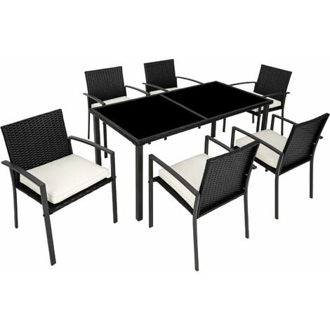 Rattan garden furniture set Brixen 6+1 - garden tables and chairs, garden furniture set, outdoor table and chairs - black