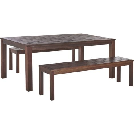 Garden Furniture Set Eucalyptus Wood Natural Dining Table 2 Benches Tuscania - Dark Wood
