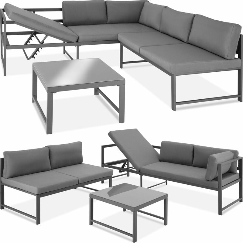 Garden furniture set Faro - outdoor sofa, garden sofa set, patio set - glass top - grey