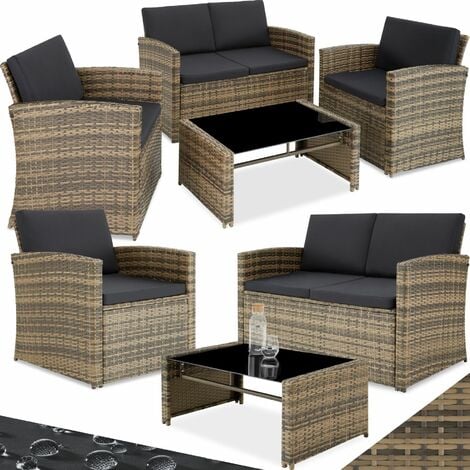 Garden Furniture Set Lucca - outdoor sofa, 2 armchairs, coffee side table - garden sofa, rattan sofa, garden sofa set - nature/dark grey