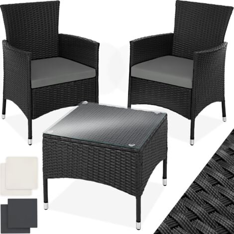 Garden Furniture Set Lucerne - 2 armchairs, coffee table, two sets of cushion covers - garden tables and chairs, garden furniture set, outdoor table and chairs - black