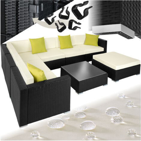 TECTAKE Garden Furniture Set Marbella - 7 seater outdoor corner sofa, table, thick cushions - garden sofa, garden corner sofa, rattan sofa - black