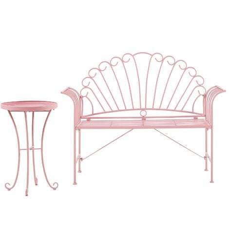Garden Furniture Set Pink Vintage Metal 1 Bench 1 Table Cavinia