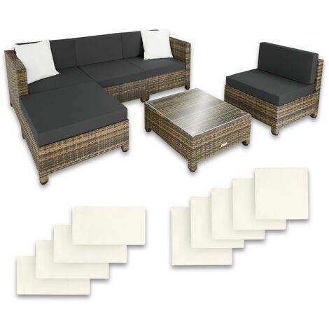 Garden Furniture Set - polyrattan with aluminium frame, thick cushions with 2 cover sets - garden sofa, rattan sofa, garden sofa set - nature