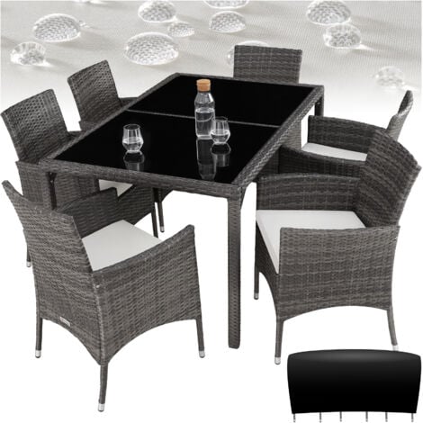 Garden Furniture Set Porto- 6 chairs, 1 dining table, with protective cover - garden tables and chairs, garden furniture set, outdoor table and chairs - grey/white
