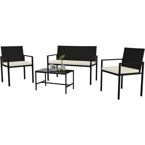 Garden Furniture Set, Rattan Garden Patio Bigzzia Outdoor Furniture 4 Piece Set, including 2 Armchairs, 1 Double-Seat Sofa with Sturdy Steel Handle and 1 Tempered Glass Table