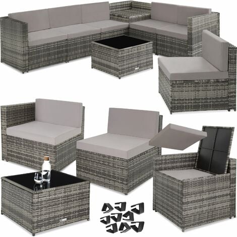 Garden Furniture Set Verona - modular sofa set with table and storage box - gardenfurniture, garden chairs, garden table and chairs - grey