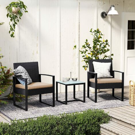 3-Piece Patio Set Outdoor Patio Furniture Sets, PE Rattan, Outdoor Seating for Bistro Front Porch Balcony, Easy to Assemble, 2 Chairs and 1 Table, Black GGF010B02 - Black