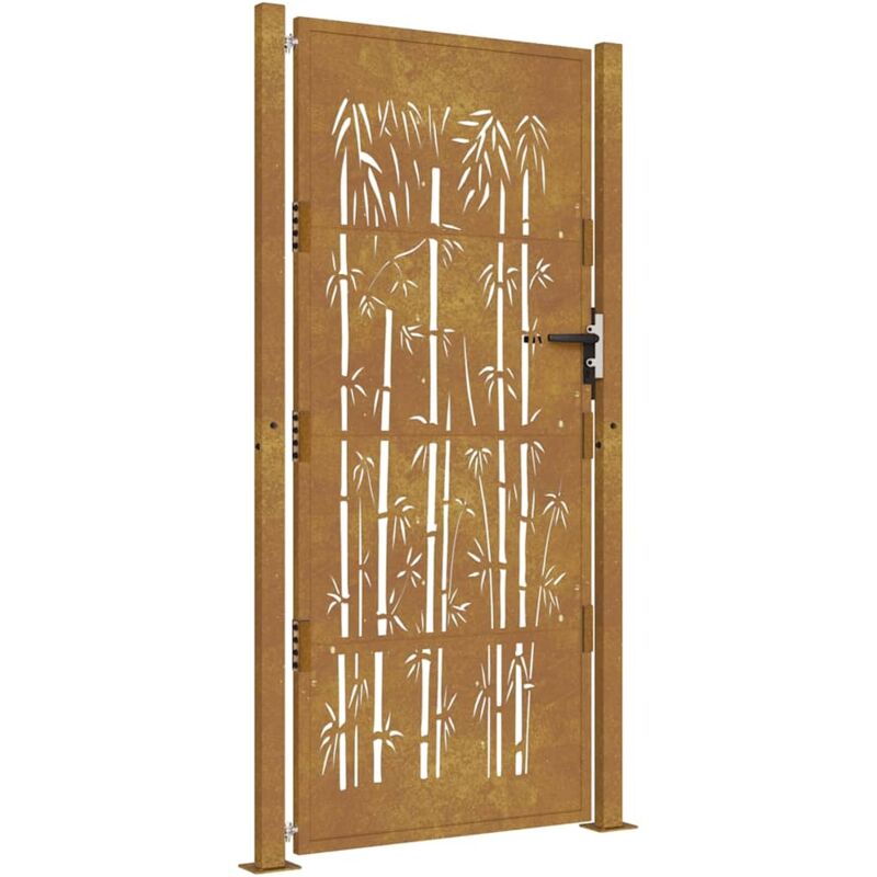 Garden Gate 105x180 cm Corten Steel Bamboo Design Vidaxl Brown