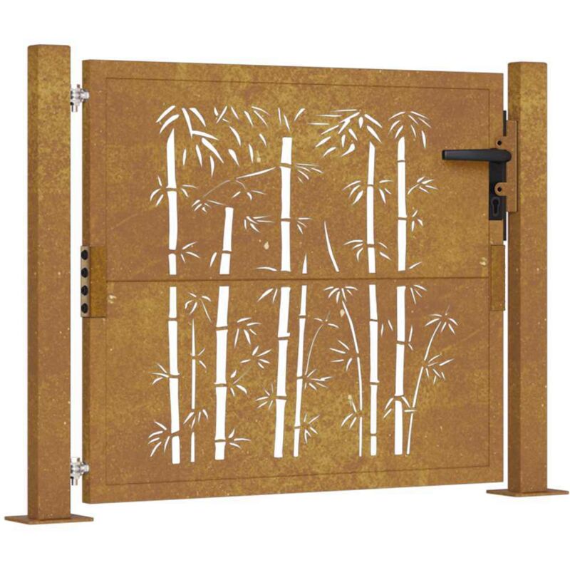 Garden Gate 105x80 Cm Corten Steel Bamboo Design Vidaxl
