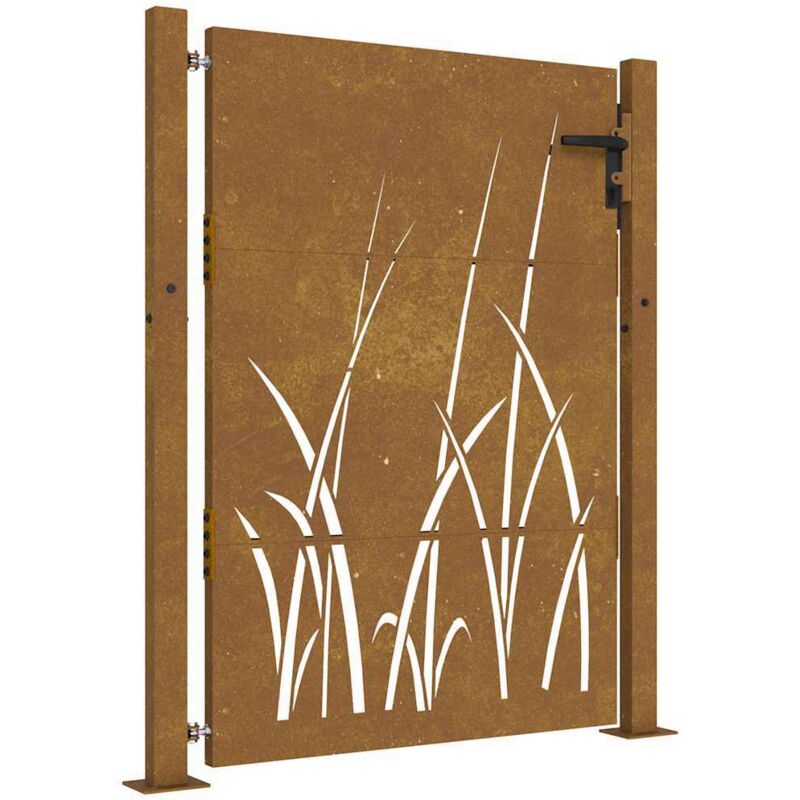Garden Gate 105x155 Cm Corten Steel Grass Design Vidaxl