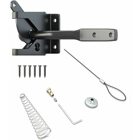 Garden Gate Latch, Automatic Gravity Latch - Spring Iron Gate Lock, with Adjustable Cable for Garden Metal Fences Black 11.6x6x4.3