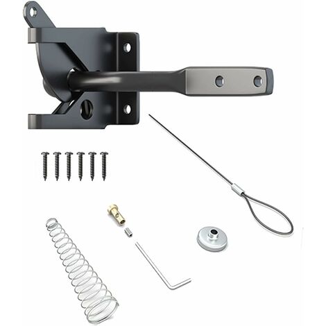 Garden Gate Latch, Automatic Gravity Latch Spring Iron Gate Lock, with Adjustable Latch Wire Cable for Metal Fences Garden Gate