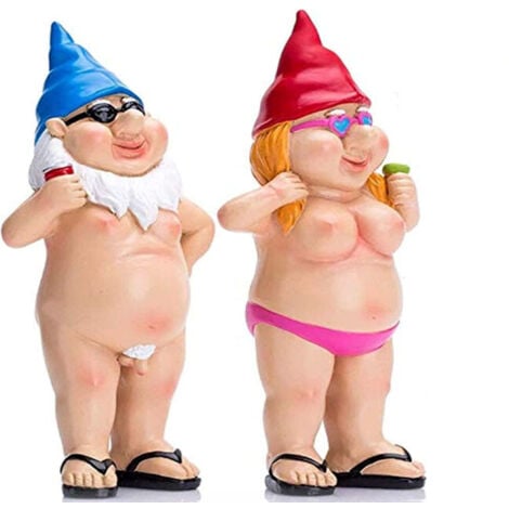 Garden Gnomes - Funny Naked Garden Gnomes - Rude Little Statues - Gardening Gift for Families and Neighbors (A Pair) [Energy Class A+++]