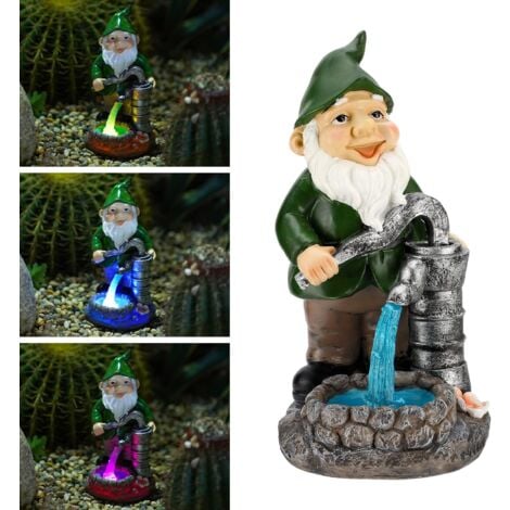 Garden Gnomes Ornaments with Light Solar Powered, Outdoor Gnome Ornaments with Colorful Water Pump Figurine Waterproof Resin Garden Ornaments Garden Gifts-READCLY