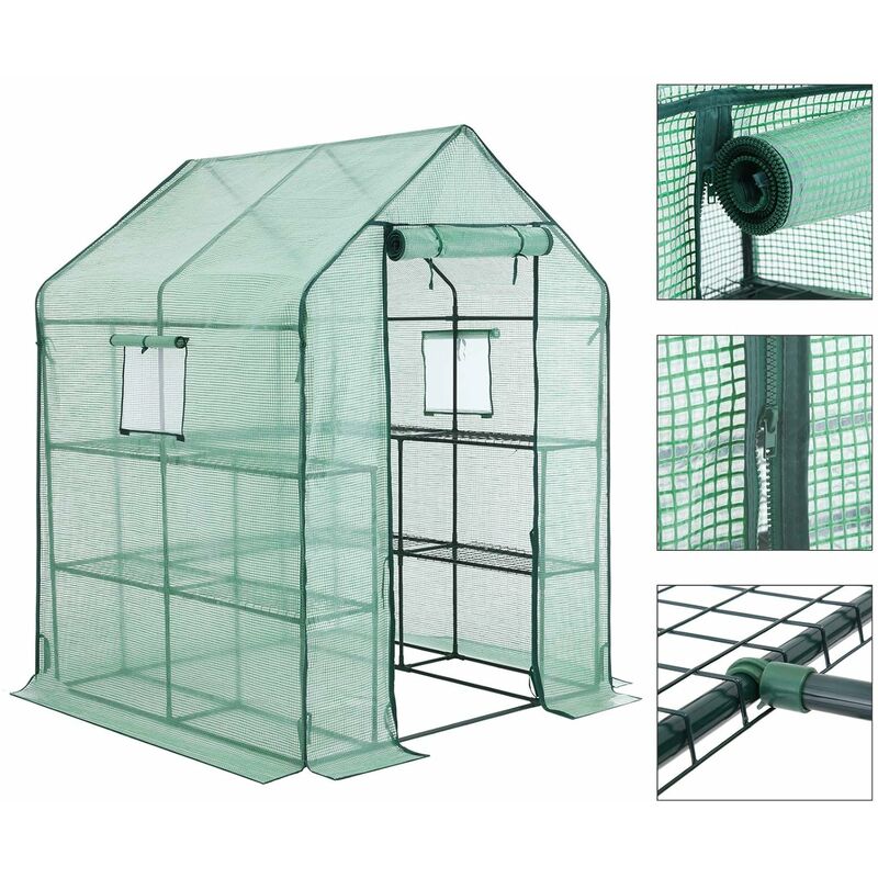 Walk-in Plant Shed with 10 Shelves Terrace Patio Backyard 143 x 143 x 195 cm,/ White GWP012W01 Roll-up Door Grow House for Outdoors SONGMICS Garden Greenhouse