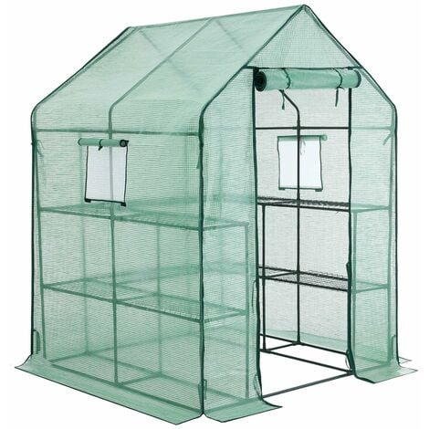 Garden Greenhouse Walk In Plant Shed With 10 Shelves Roll Up