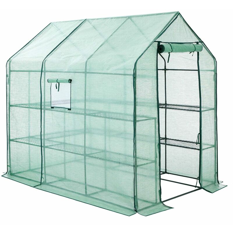 Garden Greenhouse, Walk-in Plant Shed with 14 Shelves 