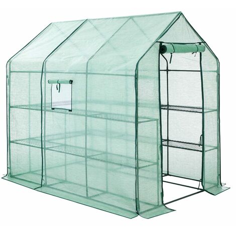 Garden Greenhouse Walk In Plant Shed With 14 Shelves Roll Up