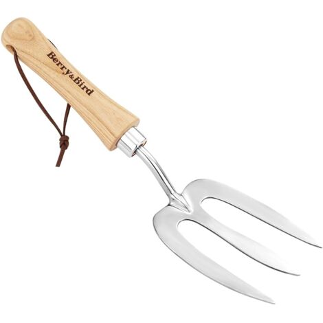 Garden Hand Fork Stainless Steel Garden Fork with Ergonomic Ash Wood Handle for Weeding, Digging, Planting and Growing