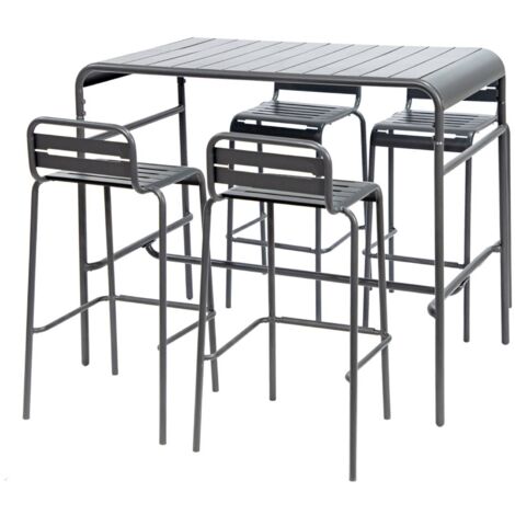 Garden high table with 4 steel bar stools Anthracite 120x70x95 cm - Amelia