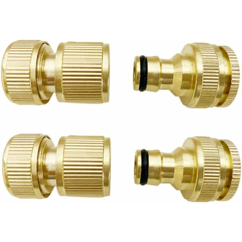 Garden Hose Connector, 4 Pack Water Hose Connector Brass Garden Hose Connector, 4 Pack Brass Tap Nose Hose Connector 1/2 and 3/4 External Thread
