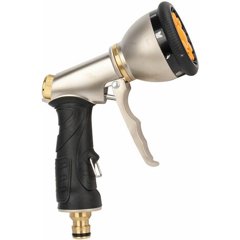 Garden Hose Pipe Spray Gun, 9 Adjustable Patterns Garden Hose Gun, Metal Multifunction Water Sprayer for Plant Watering, Car and Pet Washing (with 4Pcs Brass Connectors)