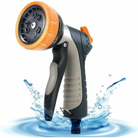 Garden Hose Pipe Spray Gun - 9 Adjustable Patterns Water Hose Sprayer Nozzle Heavy Duty Hose Head Gun for Car Wash, Garden Shower & Pets (Hose Gun + Connector)