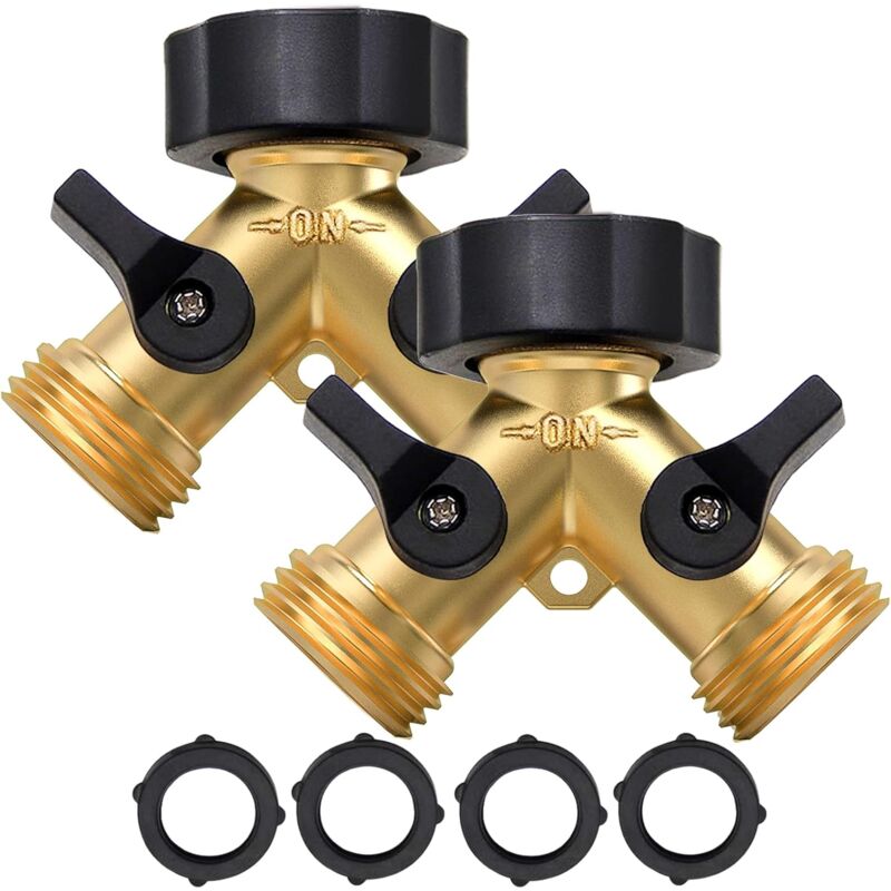 Garden Hose Splitter 2 Way Heavy Duty, Y Connector Brass Garden Hose Adapter, Hose Bib Splitter with 2 Extra Rubber Washers, Water Hose Splitter,