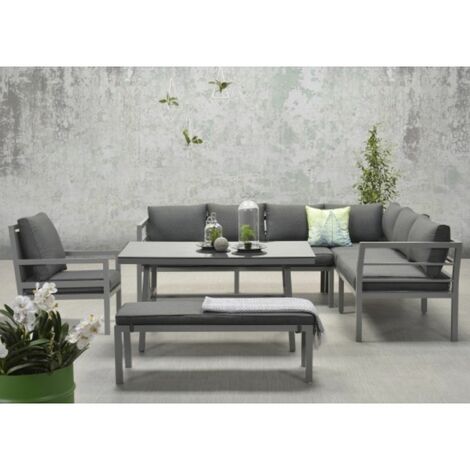 Garden Impressions Dining-Ecklounge Lakes XL, inkl. Sitzbank, Tisch und Kissen arctic grey / reflex black mit Sessel rechts