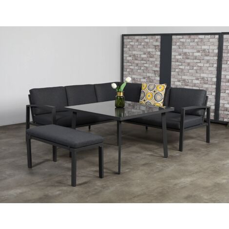 Garden Impressions Dining-Ecklounge Petone inkl. Ecksofa, Bank und Tisch schwarz / anthrazit