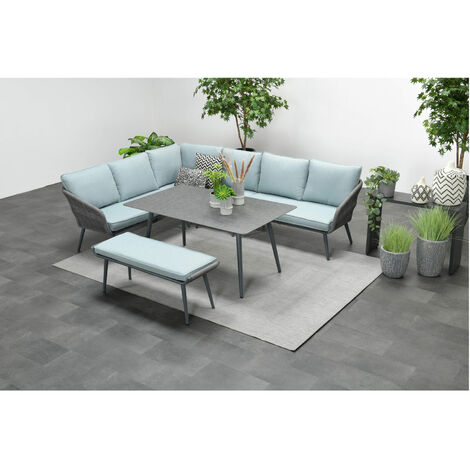 Garden Impressions Exklusives Aluminium-Rope-Lounge Set "Miriam" inkl. Tisch, Bank und Kissen, grau, hellblau, links