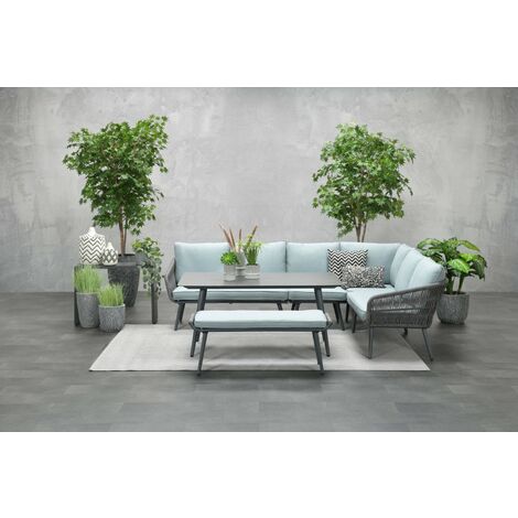 Garden Impressions Exklusives Aluminium-Rope-Lounge Set "Miriam" inkl. Tisch, Bank und Kissen, grau, hellblau, rechts