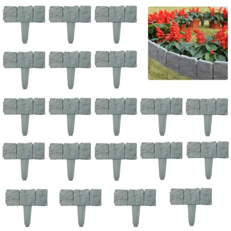 Garden Lawn Edging, 20 Pcs 5M Fence Plant Edging Stones Flexible Plastic Grey, Decorative Grass Edging for Lawn Landscape Patio Flower Garden Bed