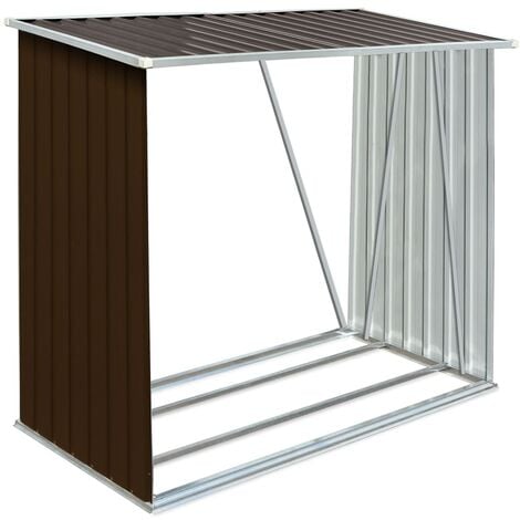 Garden Log Storage Shed Galvanised Steel 163x83x154 cm Brown vidaXL