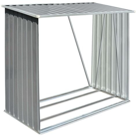 Garden Log Storage Shed Galvanised Steel 163x83x154 cm Grey