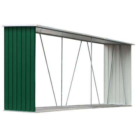 Garden Log Storage Shed Galvanised Steel 330x84x152 cm Green