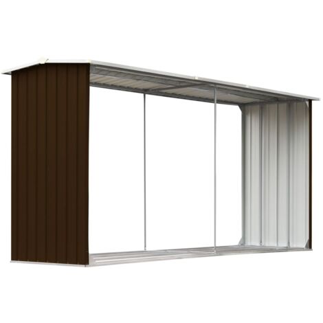 Garden Log Storage Shed Galvanised Steel 330x92x153 cm Brown