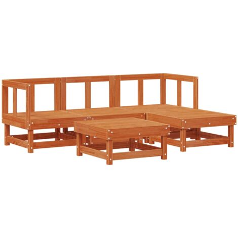 Garden Lounge Set 5 pcs Wax Brown Solid Pine Wood vidaXL