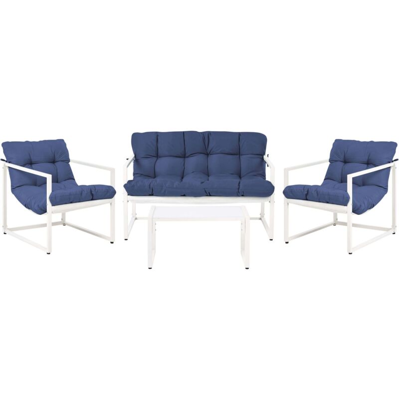 Beliani Garden Sofa Set Blue Galvanized Steel 4 Seater With Armchairs Sofa Coffee Table Modern Design Outdoor Conversation Set Garda