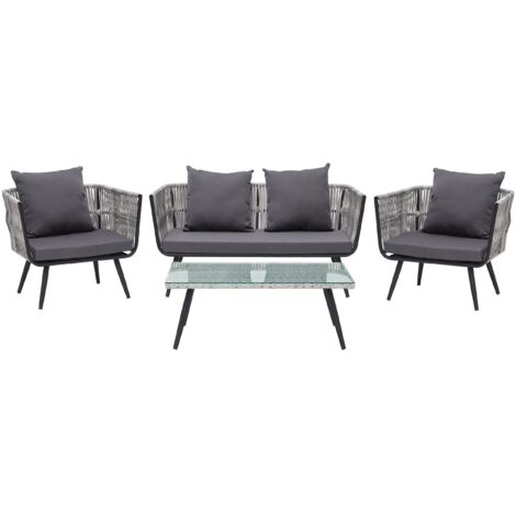 Garden Lounge Set with Table 4 Seater RAGUSA PE Rattan Grey