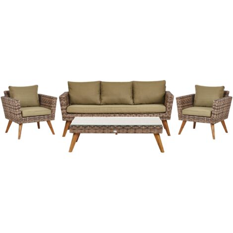 Garden Lounge Set with Table 5 Seater VITTORIA XL PE Rattan Olive Green