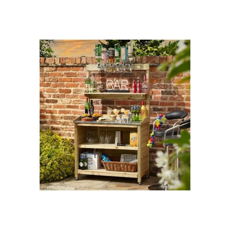 Garden Mini Bar Wooden Indoor Outdoor Side Table Station Storage - Rowlinson