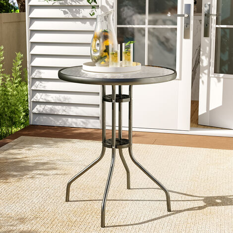 Garden Outdoor Bistro Table Glass Tabletop Balcony Patio Desk Open Air Furniture 60 x 72 cm